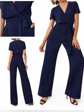 Diane Von Furstenberg Navy Wrap Wide-Leg Jumpsuit 🚩🚩DESIGNER STEAL